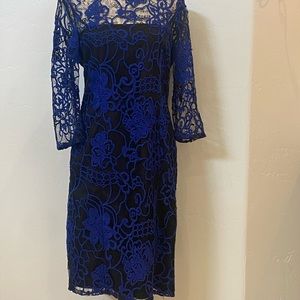 Adrianna Papell blue lace overlay cocktail dress. Size 8. Worn one time